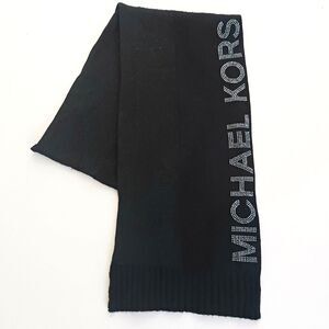 Michael Kors Blk Shimmer Knit Scarf Rhinestone Bling Logo Spellout